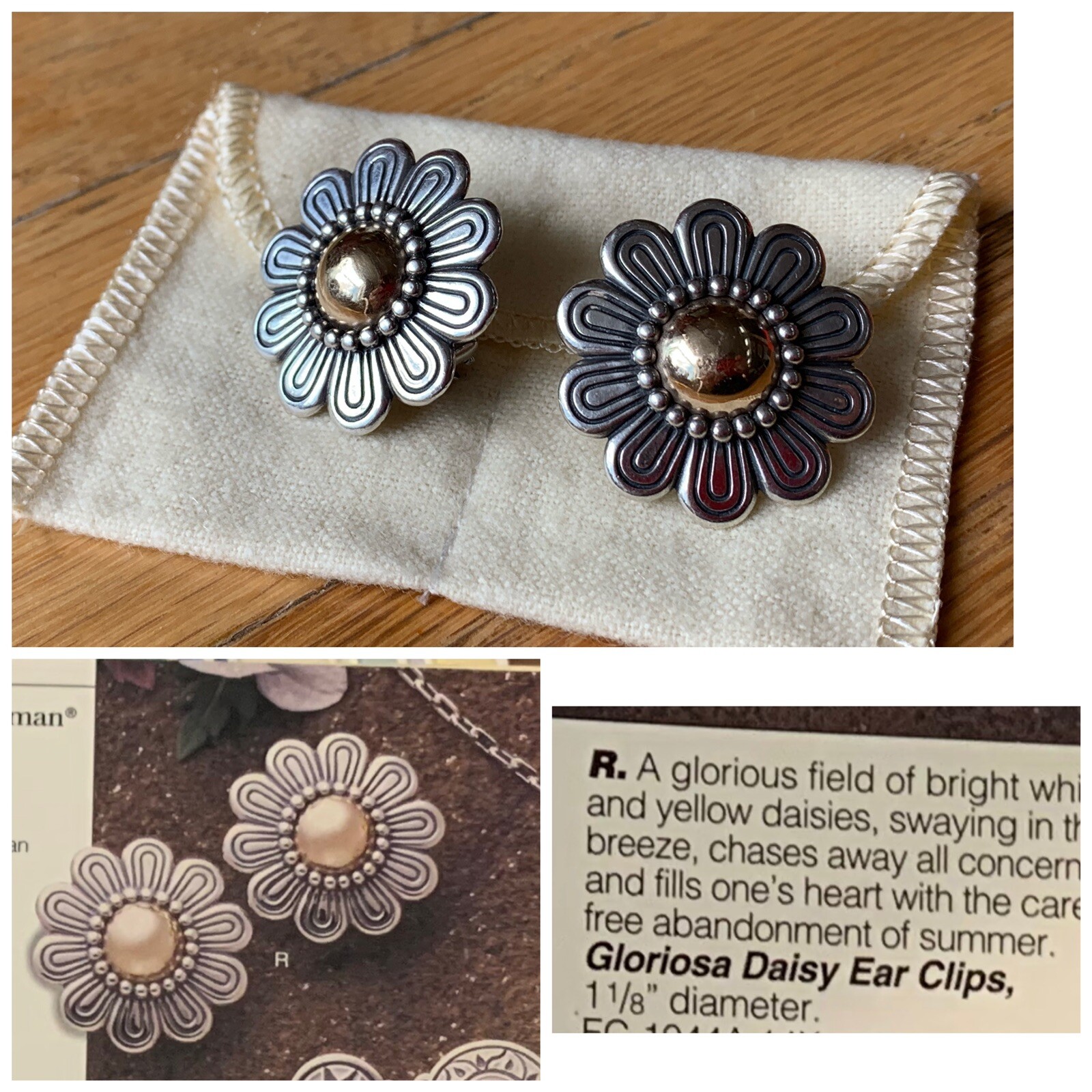 Retired JAMES AVERY 14K GOLD SILVER Daisy DOME EARRIN… Gem