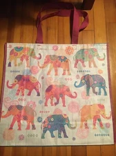 NEW TJMaxx Shopping Bag ORANGE & BLUE FLOWERED ELEPHANTS Reusable Tote Bag