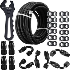 6AN 10FT PTFE Fuel Line Hose Kit E85 Stainless Steel Nylon Braided Fuel Hose 