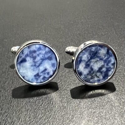 Round Sodalite Stone Cufflinks For Men Birthday Wedding Gift In Box