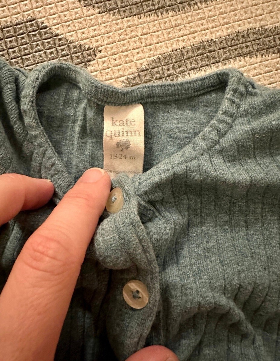 Kate Quinn long sleeve snapped ruffle henley romper, 18-24m