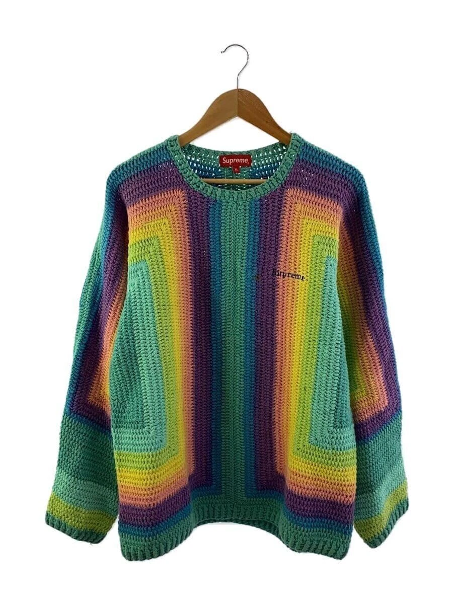 Pull tricot suprême 22SS crochet main XL coton multicolore occasion