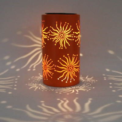 Solarlaterne Licht Pastell Orange Metall Gartendekor Ornament Neu & Verpackt 18cm