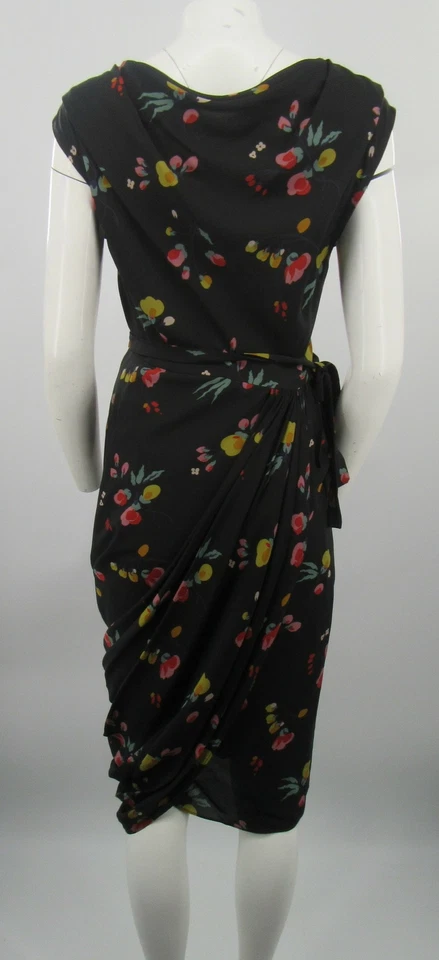 Vestido 3.1 Phillip Lim Negro Floral Manga Corta Cinturón Acanalado Talla 6 Foto 3 de 4