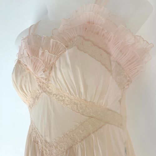 Precioso camisón vintage de tul de encaje rosa claro de Neusteters talla 32 - Imagen 8 de 13