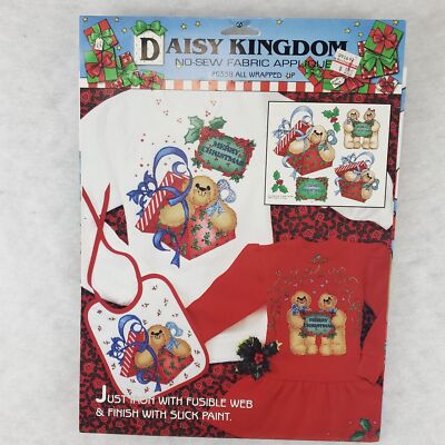 VTG Daisy Kingdom Fabric Applique Panel #6338 All Wrapped Up Bear Christmas