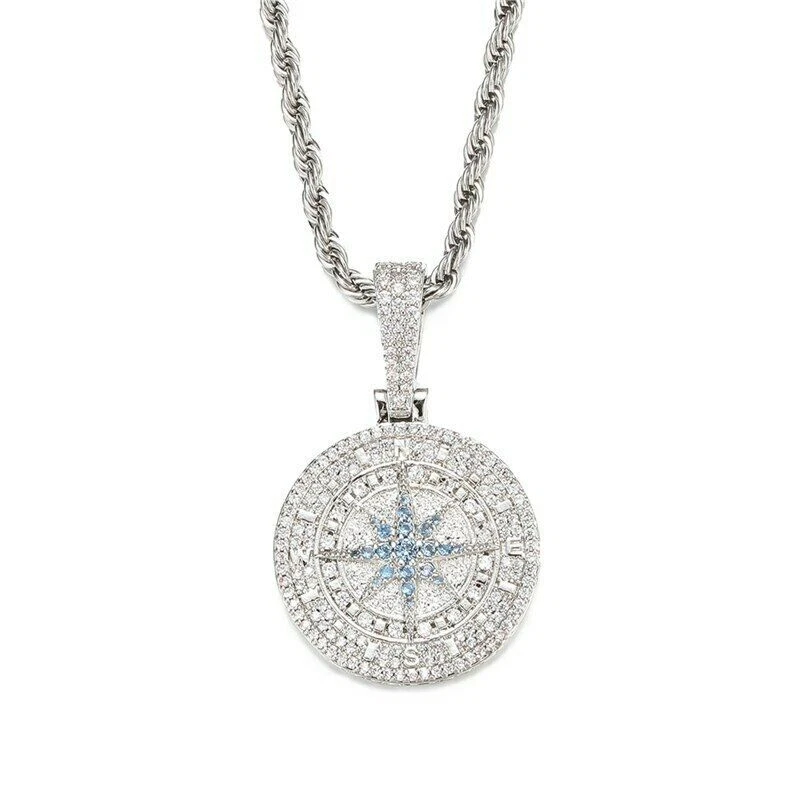 Iced out compass pendant deals