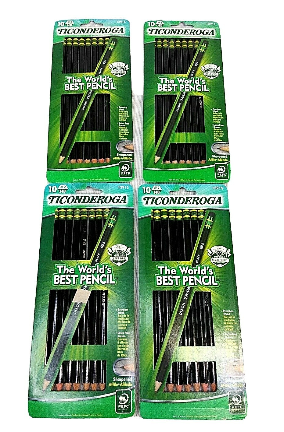Lot of 4 Black Dixon Ticonderoga #2 HB Wood Pencils (40 count) Sharpened #13915
