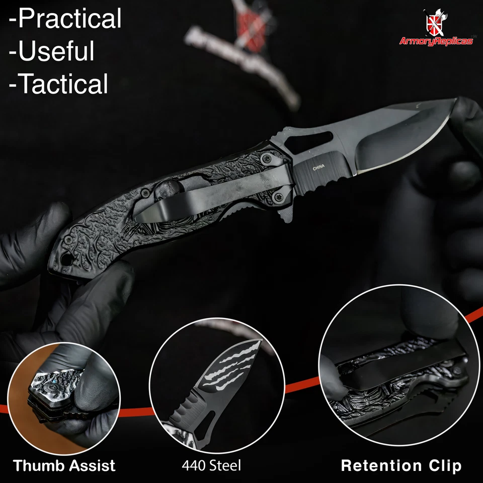 Navaja de Bolsillo Plegable Fuerza Táctica Plegable Spring Assist Vigilante del Pecado Foto 4 de 4