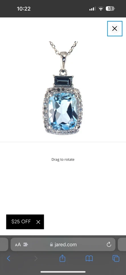 Natural Sky Blue Topaz Necklace 1/5 ct tw Diamonds 10K White Gold 18" - Image 4 of 4