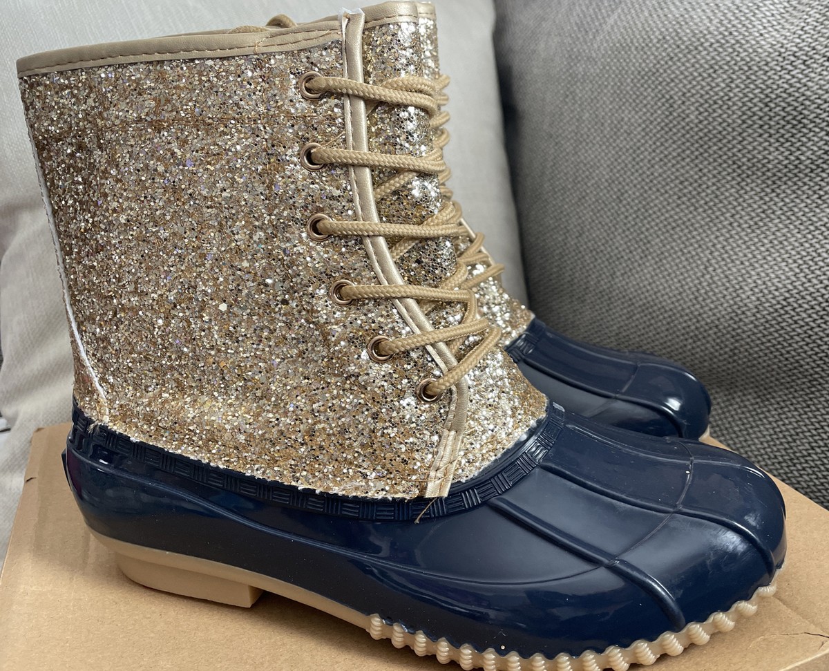 Rain Boots Glitter Duck Boots Womens Womens Waterproof Duck Boots Rainboots  Glitter Non-Slip Rubber Ankle Boots Cotton Lined Warm Shoes Woman Boots