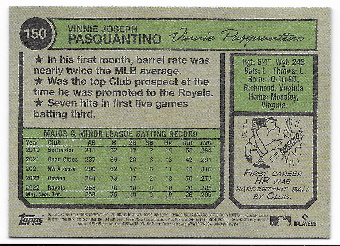 2023 Topps Heritage Chrome Blue Sparkle Vinnie Pasquantino (150