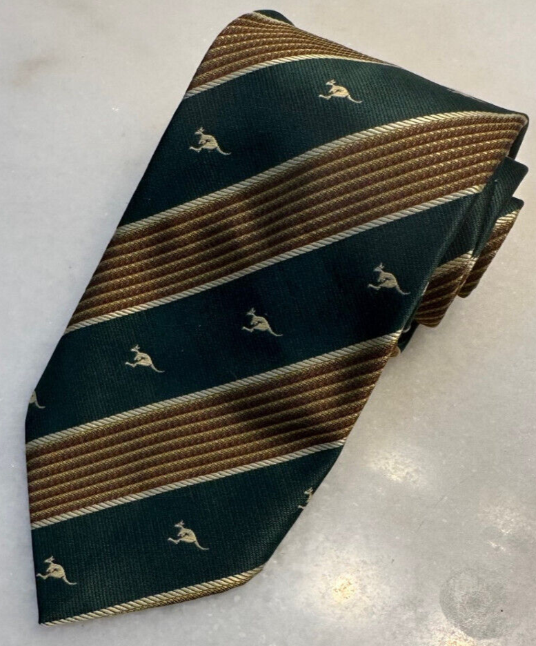Australian Tie Co Green Gold Cream Stripe Kangaroo 3 3/8"W x 55" L