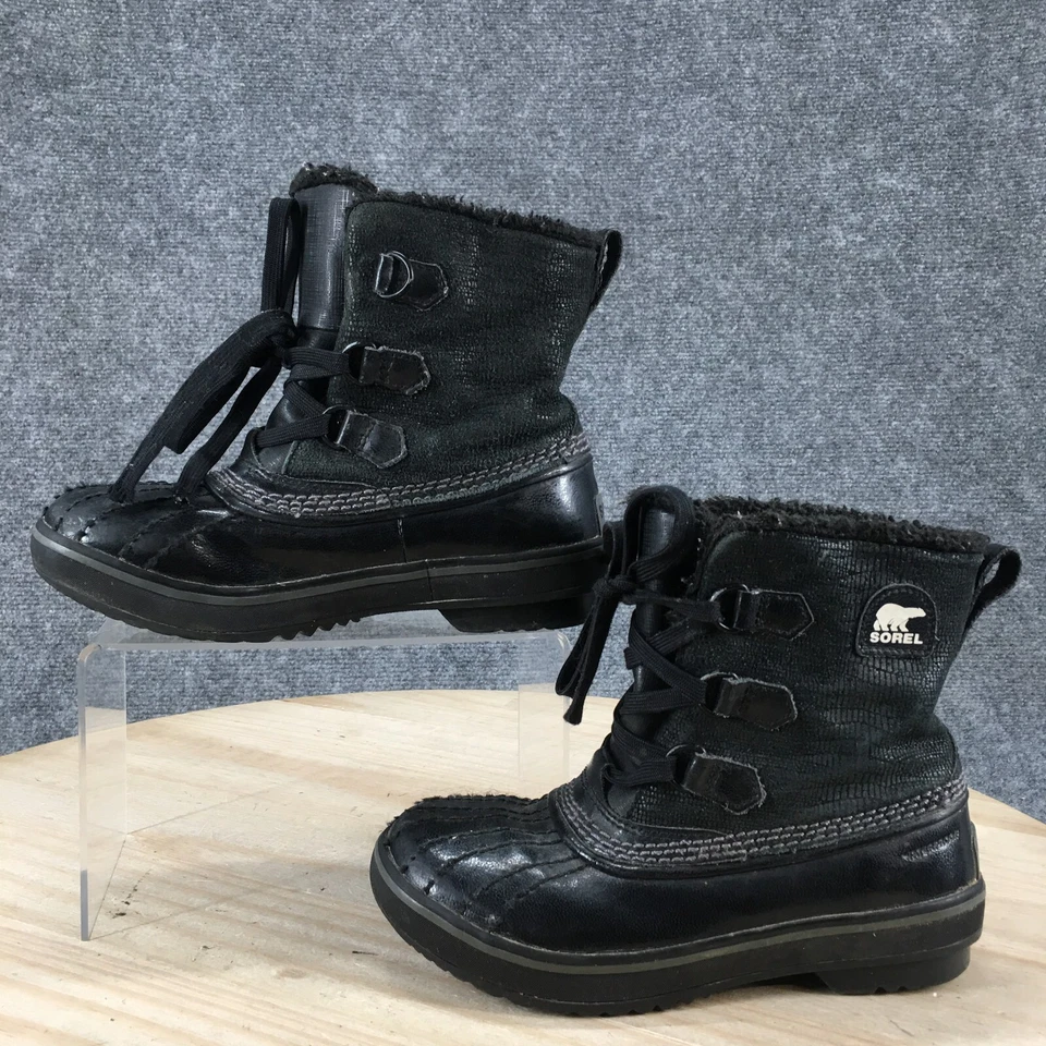 Botas Sorel Juveniles 1 Nieve Cuero Negro Imitación Piel Punta Redonda Con Cordones Impermeables Foto 2 de 4