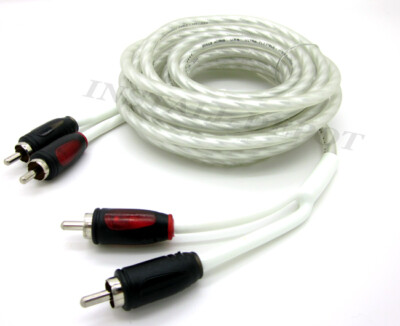 PREMIUM White Marine 15' Feet Triple Shielded & Twisted RCA Cables Amp Install