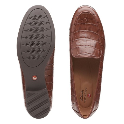 Clarks Unstructured Un Blush Ease Womens D Fit Dark Tan Croc Leather Loafers - Picture 6 of 8