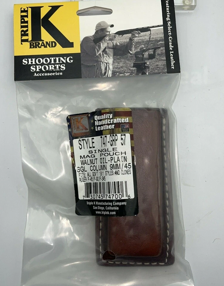 Bolsa de carregador de couro 1911 única 9mm/0,45 ACP acabamento em óleo de nogueira Ruger P45 P90 - Imagem 2 de 4