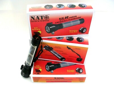 9-in-1 solar rechargeable flashlight-camping survival slip handle and it features an adjustable wrist HaloXT Tactical 9-in-1 Solar Flashlight