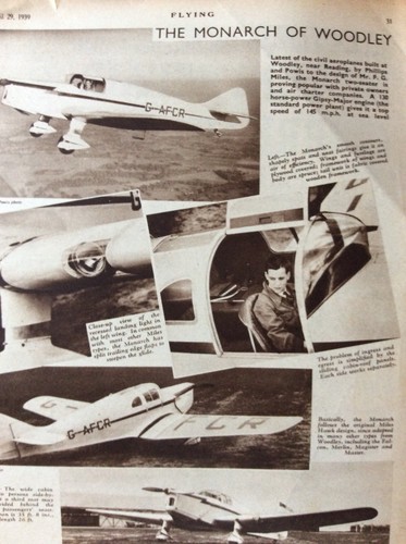 N6a Ephemera 1939 Picture The Monarch Plane Woodley Reading F G Miles