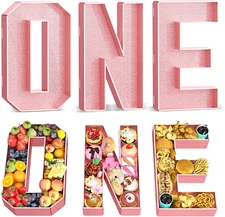 Fillable Cardboard ONE Letters, 13.78'' Charcuterie Board, Pink Trays for Food C