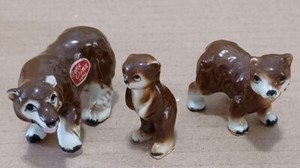 3 Miniature Bone China 1 Brown Bear and 2. Cubs Figurines