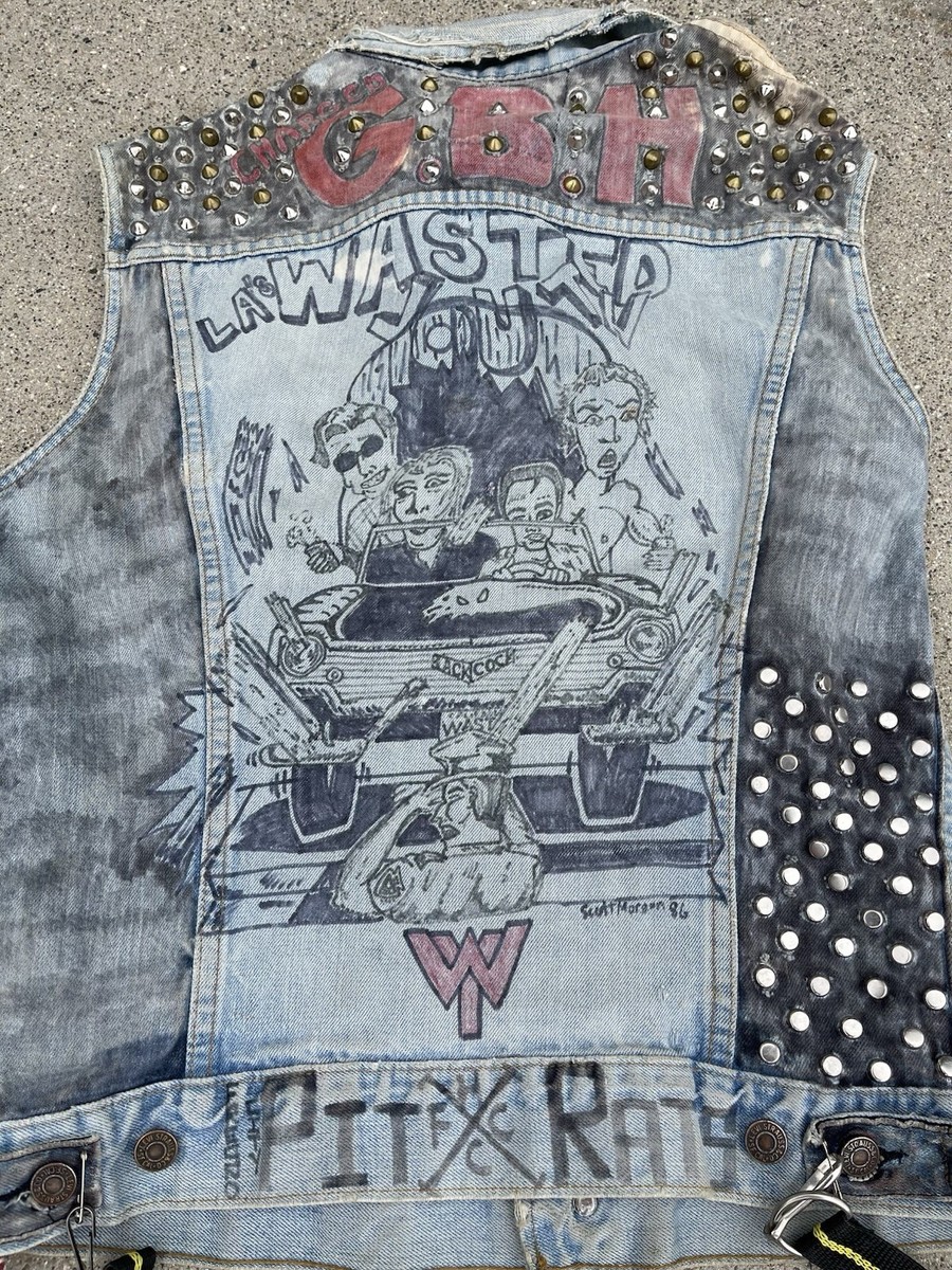 80s DIY Battle Vest Thrashed Punk Rock Band Levi's Denim