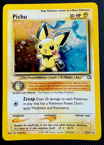 Pichu 12/111 Holo Rare Neo Genesis Pokemon Unlimited Holo - MP