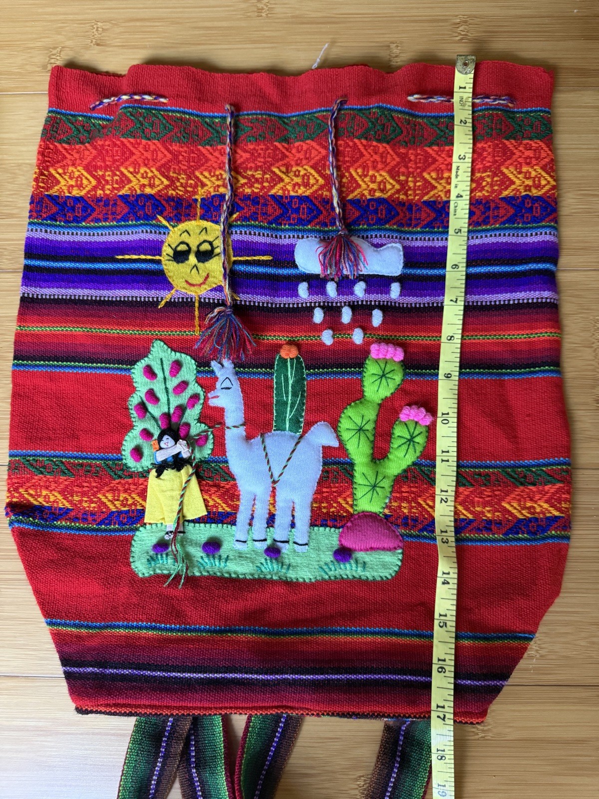 Peruvian Handwoven Wool Drawstring Backpack - image 4