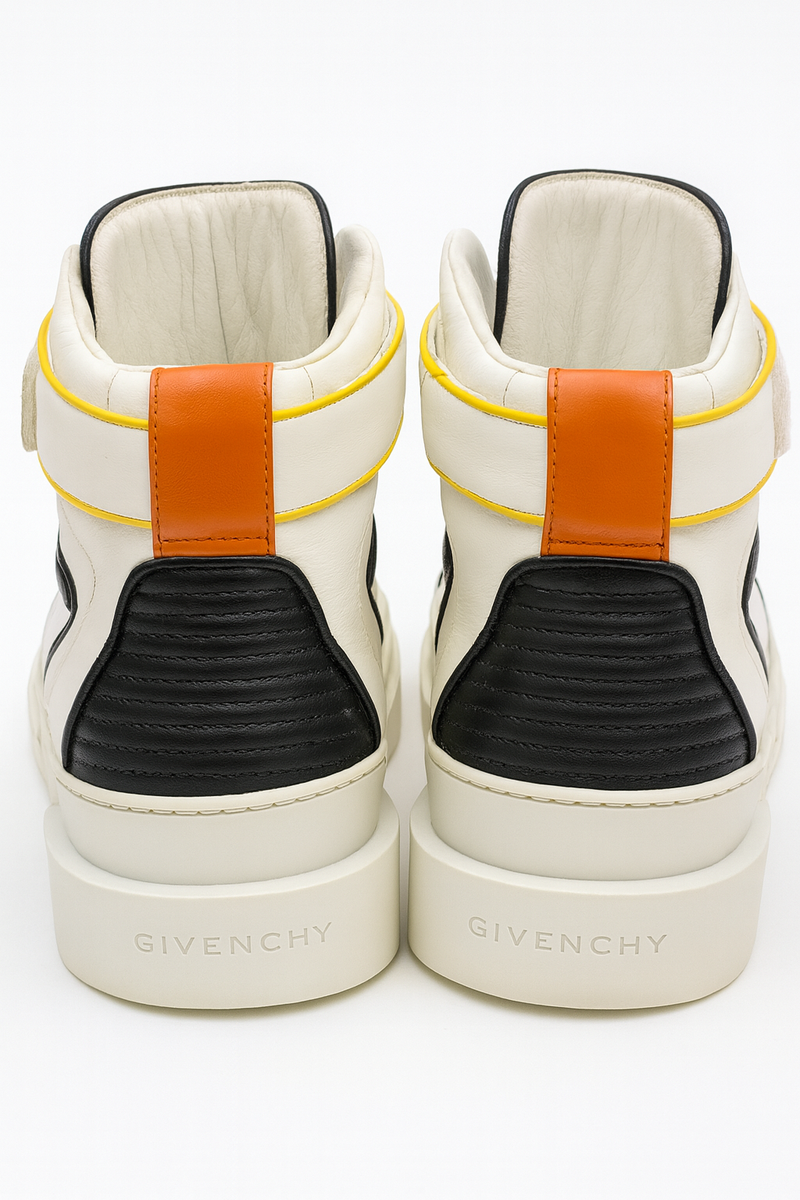 Givenchy Tyson Leather High Top Sneakers - White, Orange and Blue