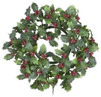 artplants KüNstlicher Kranz Ilex Lenvi, Beeren, Gefroren, GrüN-Rot, Ø25Cm