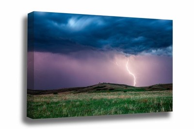 Lightning Canvas: Kansas Plains Storm Weather Thunderstorm Stormy Night Wall Art