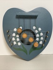 Heart Shaped Blue Floral Wood Door Harp Chime...