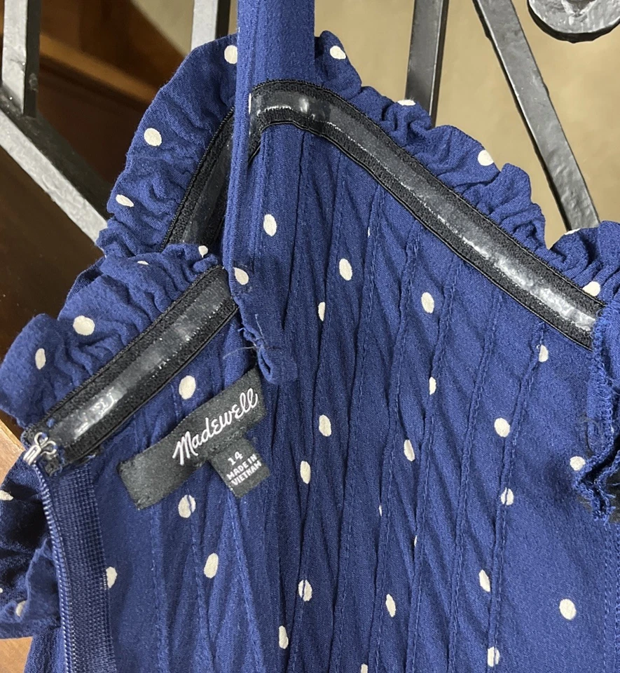 Madewell Blue W/White Polka Dots Women’s Jumpsuit Size 14 - Image 4 of 4
