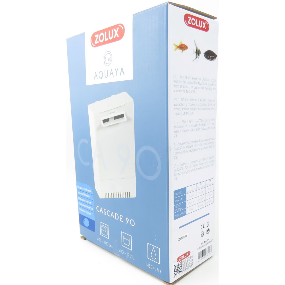 Filtration intérieure cascade 90 de 5W et 380 L/H pour aquarium d'eau douce de 60 à 90 litres