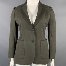 ISSEY MIYAKE Size L Olive Green Cotton Textured Unlined Jacket