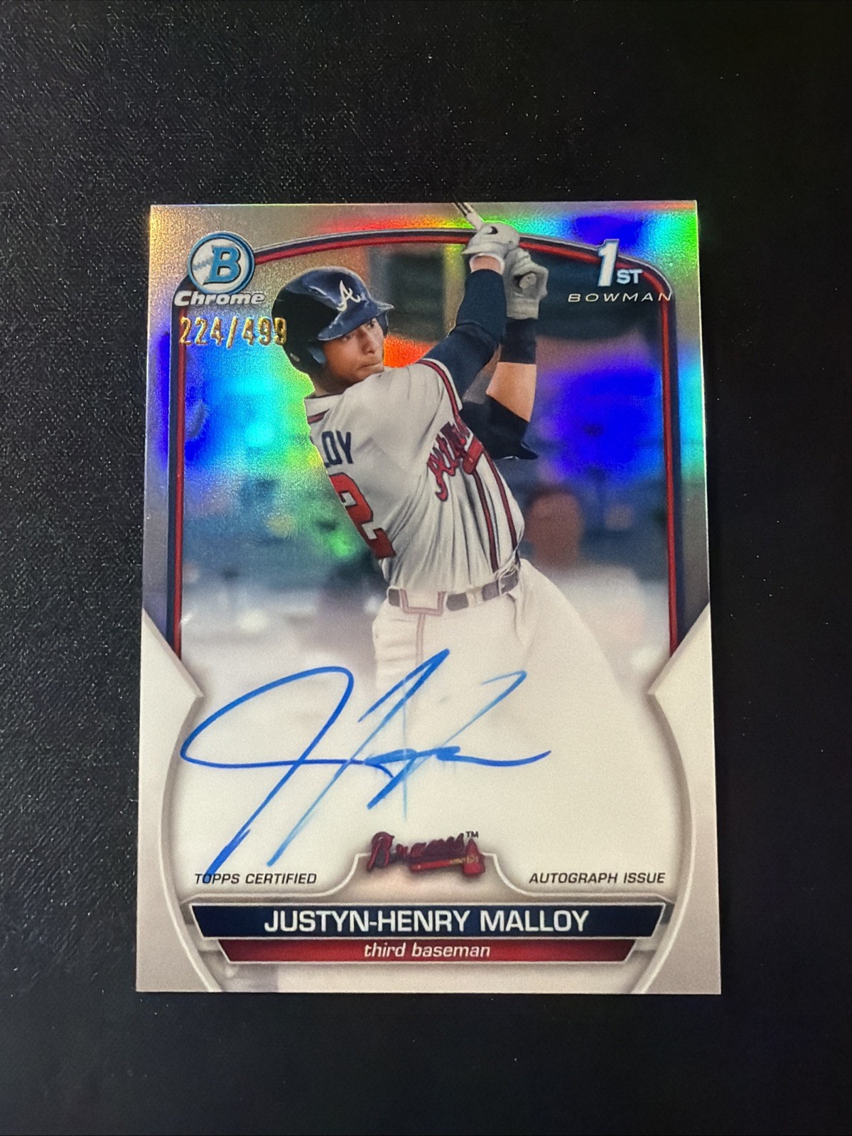 2023 Bowman Chrome Justyn-Henry Malloy Auto 1st Prospect Refractor #/499 Braves