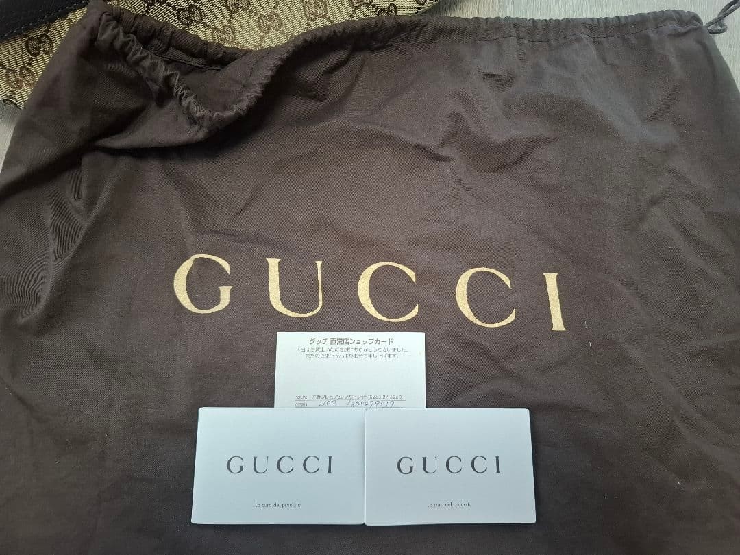 Gucci Tote Bag Frill Design Canvas Leather Beige Dark Brown Near Mint thumbnail 7