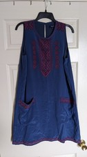 Madewell 100% Silk Dress Blue Lined Size L Sleeveless Boho Embroidered Pocket
