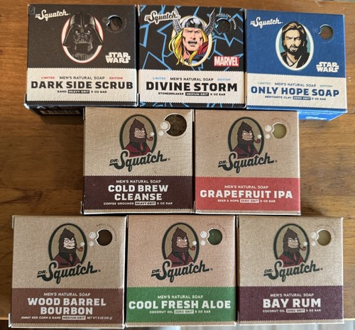 LOT OF 8 DR. SQUATCH MEN’S NATURAL SOAP SAMPLE variety PACK 5 OZ BAR Some LE New