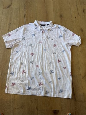 Travis Mathew Polo Shirt Mens 3XL White Skulls Print Golf Embroidered Logo