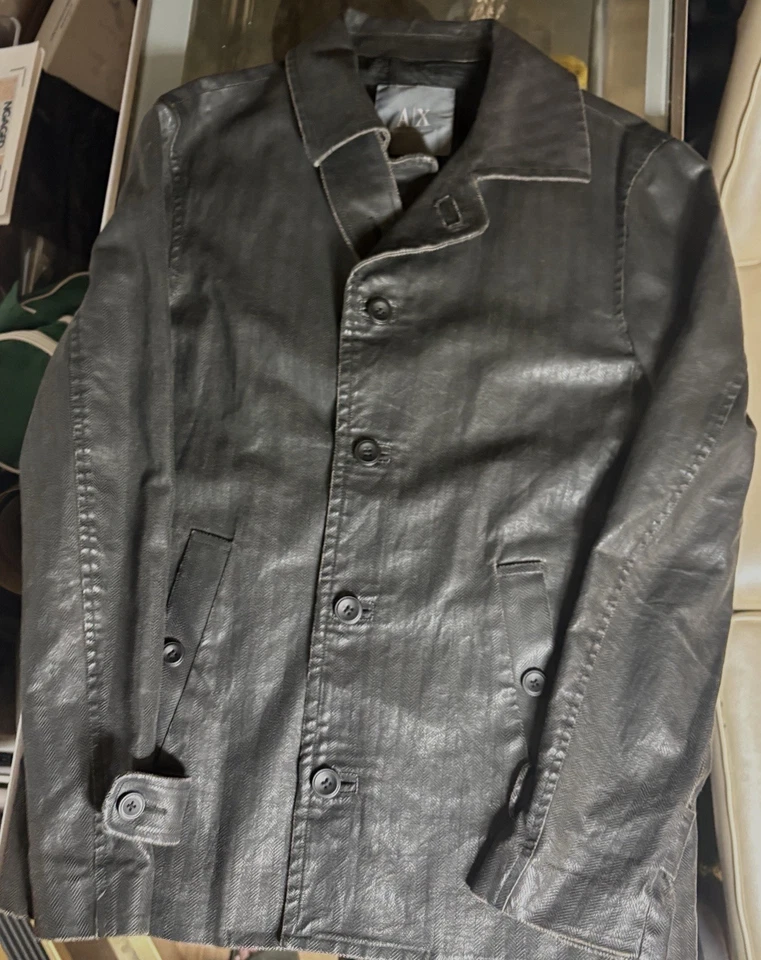Armani Exchange Black Leather Button Up Jacket Medium - Image 2 of 4