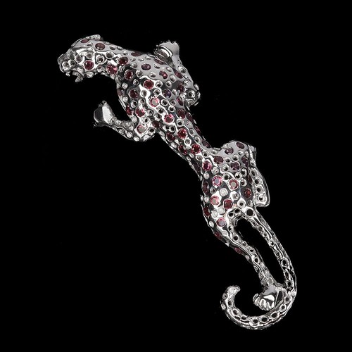 925 Sterling Silver Brooch Round Garnet Chrome Diopside Gemstone Tiger Jewelry