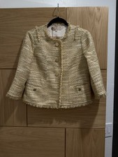 Tory Burch Retail $595 Multicolor Gold Cream Tweed Fringe Jacket Blazer 6 8 Med