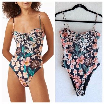 NEW AGUA by Agua Bendita Ebano Danza One-Piece Floral Swimsuit Size Large