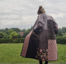 Handmade Patchwork Quilted Reversible Kimono Coat Oversize M/L Women Multicolor