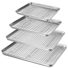 Baking Sheet and Rack Set, 8 PACK 4 Sheets  4 Racks , 4 Sizes Stainless Ste...