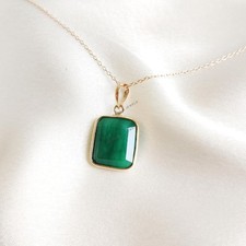 9.01 Carat Natural Emerald Pendant 14K Yellow Gold Bezel Minimalist Birthstone