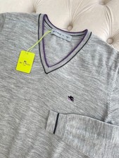 Maglione maglia lana grigio chiaro logo ETRO pullover nuovo unisex taglia M