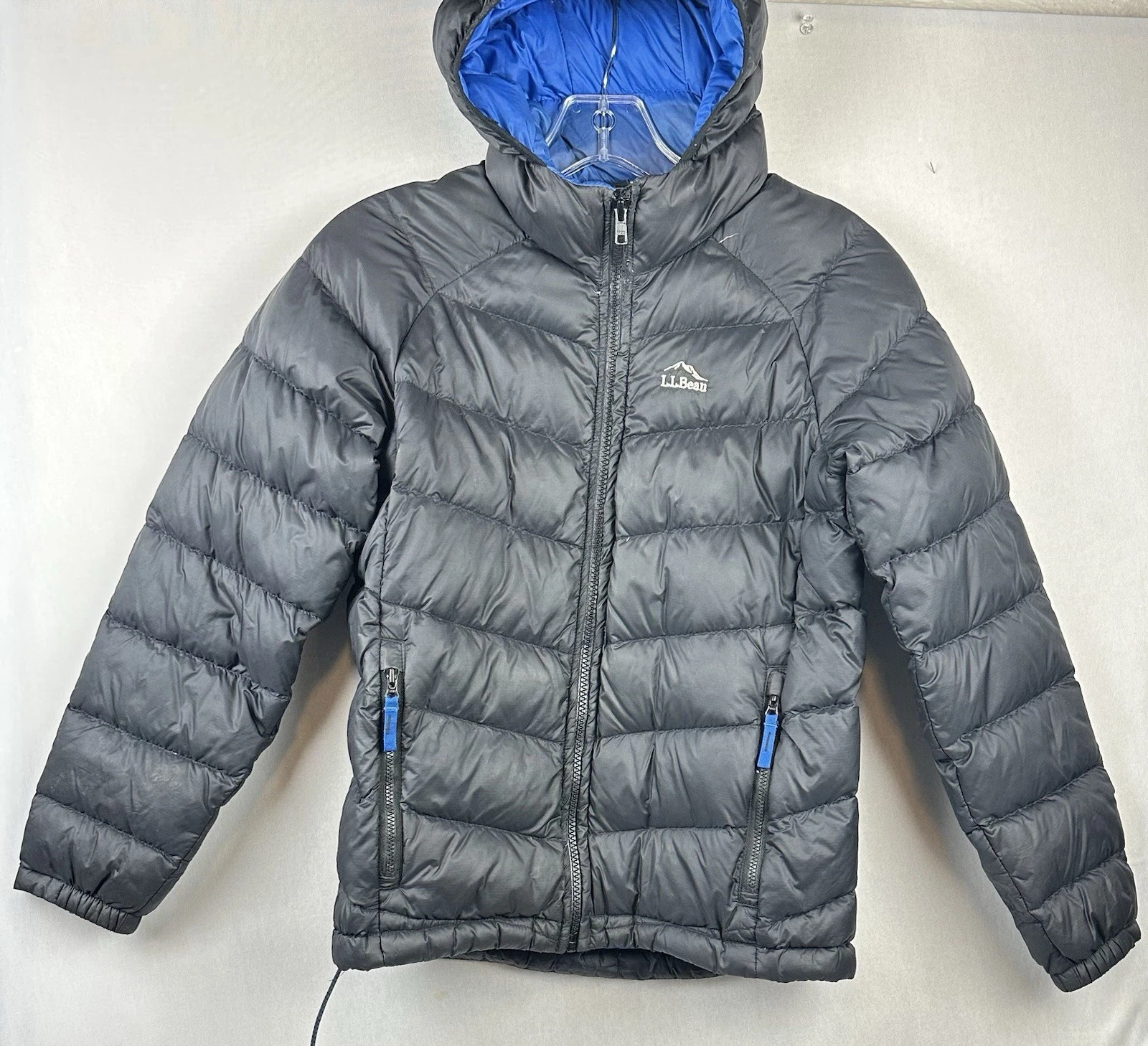 LL Bean Ultralight 650 Goose Down Hooded Jacket Black Kids Youth Medium 10-12