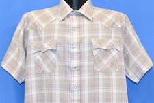 vintage 80s LEVIS BEIGE WHITE TAB PLAID WESTERN PEARL SNAP COWBOY SHIRT XL